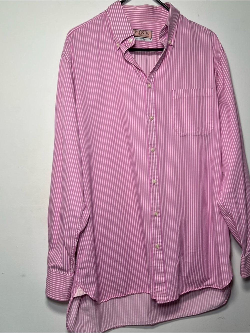 Thomas Pink Jermyn Street London Mens Pink White Striped Button Down Dress Shirt - Picture 4 of 14